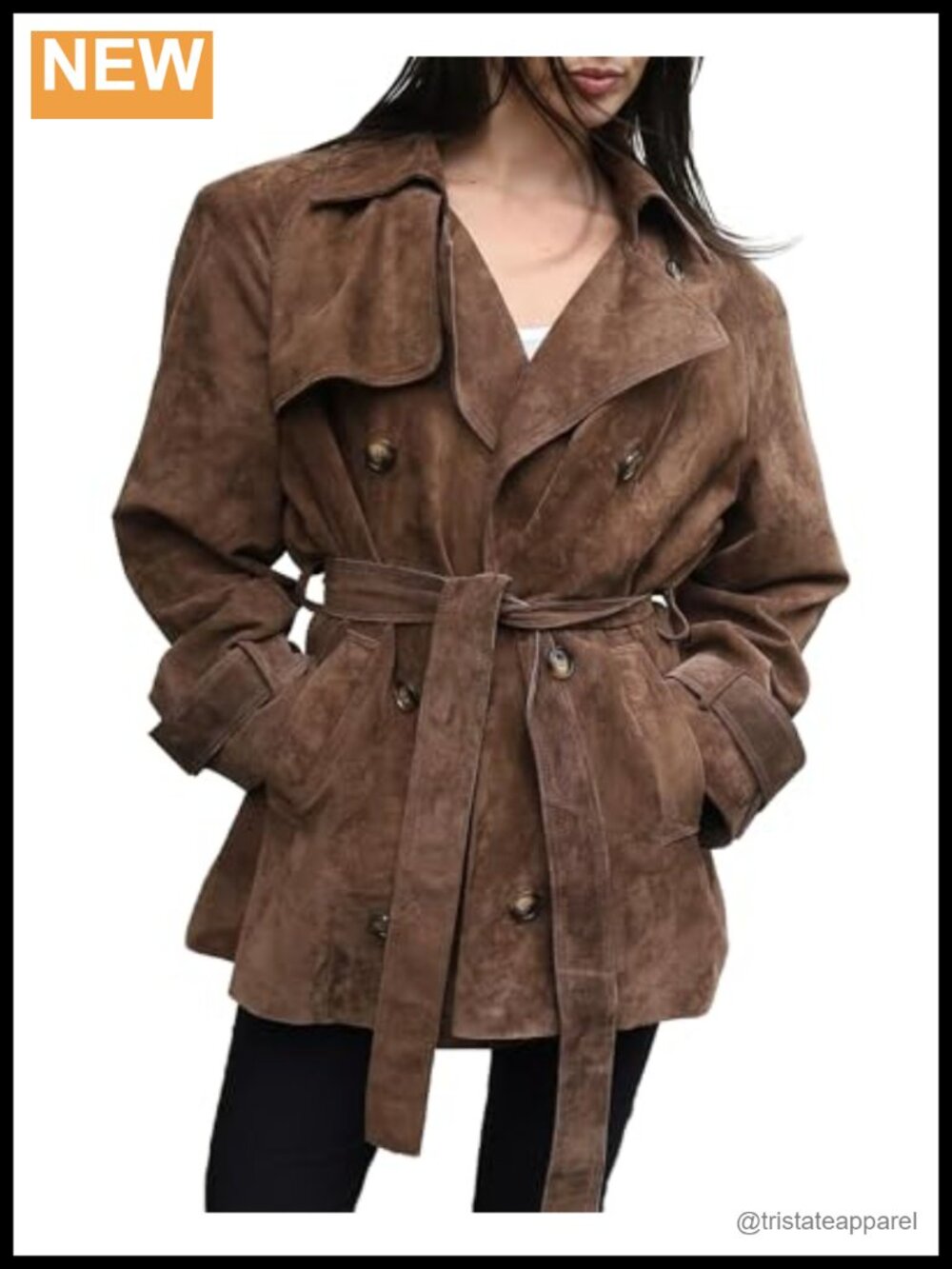 Faux Suede Jacket for Women Trendy Wrap Coat with Belt Winter Outwear